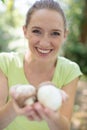 woman gathering mushrooms and chestnuts Royalty Free Stock Photo