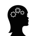 Woman with gears in the head business symbol teamwork