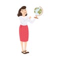 Woman Geography School Teacher or Educator Holding Globe Vector Illustration