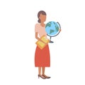 Woman geography teacher holding clipboard and globe school staff worker professional occupation concept female cartoon