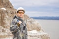 Woman geologist at the edge of the quarry Royalty Free Stock Photo