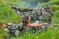 Woman in geothermal spring