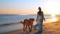 woman and gepard on sand wild desert at sunset animal world nature landscape Royalty Free Stock Photo