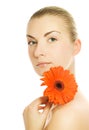 Woman with gerber flower Royalty Free Stock Photo