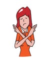 Woman gestures cross hands say no cartoon