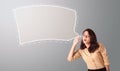 Woman gesturing with speech bubble copy space Royalty Free Stock Photo