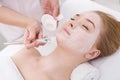 Woman gets face mask by beautician at spa Royalty Free Stock Photo
