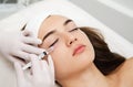 Woman getting cosmetic. injection. Beauty injections and cosmetology. Young woman in beauty salon sloseup