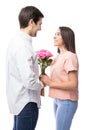 Woman getting flowers from boyfriend Royalty Free Stock Photo