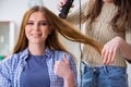 The woman getting her hair done in the beauty salon Royalty Free Stock Photo