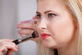 Woman getting her makeup done with professional brush