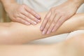 Woman getting leg massage in spa center Royalty Free Stock Photo