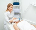 Woman getting neck beauty treatment in medical spa center. Skin care and rejuvenation concept Royalty Free Stock Photo