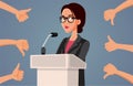 Female Spokesperson Receiving Mixed Reaction to her Speech Vector Illustration