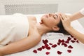 Woman getting professional facial massage at spa salon Royalty Free Stock Photo