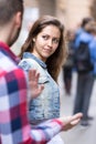 Woman getting rid of stranger on street Royalty Free Stock Photo