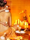 Woman getting thai herbal massage ball.