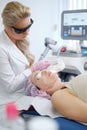 Woman getting treatment with aesthetic dermatology device Royalty Free Stock Photo