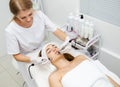 Woman getting ultrasound face beauty treatment in medical spa cente Royalty Free Stock Photo