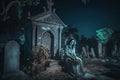 A woman ghost sitting beside a graveyard. Generative AI
