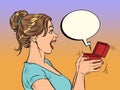woman girl bride sees a box with a ring box valentine surprise greeting, love romance Royalty Free Stock Photo