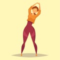 Woman or girl doing stretch exercise at gym