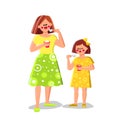 Woman And Girl Eating Yogurt Healthy Food Vector