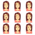 Woman, girl face emotions expression vector avatar icons