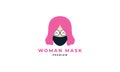 Woman or girl or female head with  mask cute logo vector illustration design Royalty Free Stock Photo