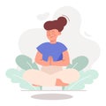 Woman,girl in the lotus position, meditation. Flat style, cartoon. Royalty Free Stock Photo