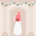 Woman girl muslim bride holding flower wearing veil islam tradition