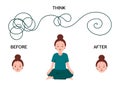 Woman or girl practicing meditation or doing yoga. mindfulness and mental health for illustration