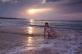 Woman Girl Sitting Sunrise Sunset Beach Royalty Free Stock Photo