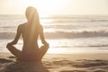 Woman Girl Sitting Sunrise Sunset Bikini Beach Royalty Free Stock Photo