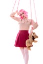 Woman girl stylized like marionette puppet on string Royalty Free Stock Photo