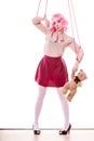 Woman girl stylized like marionette puppet on string Royalty Free Stock Photo