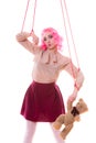 Woman girl stylized like marionette puppet on string Royalty Free Stock Photo