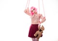 Woman girl stylized like marionette puppet on string Royalty Free Stock Photo