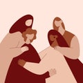 Woman,Girls hug and support each other.web banner, card.Happy and Friendship concept. girl power. Vector illustration Royalty Free Stock Photo