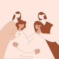 Woman,Girls hug and support each other.web banner, card.Happy and Friendship concept. girl power. Vector illustration Royalty Free Stock Photo