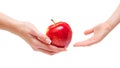 Woman giving apple to children Royalty Free Stock Photo