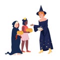 Woman giving candies to children semi flat color vector characters Royalty Free Stock Photo