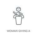 Woman Giving a Speech linear icon. Modern outline Woman Giving a