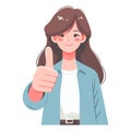 Woman giving thumbs up vector illustration, happy girl showing OK gesture, approval sign, positive emotion, work done sign design Royalty Free Stock Photo