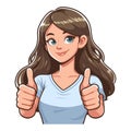 Woman giving thumbs up vector illustration, happy girl showing OK gesture, approval sign, positive emotion, work done sign design Royalty Free Stock Photo