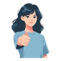 Woman giving thumbs up vector illustration, happy girl showing OK gesture, approval sign, positive emotion, work done sign design Royalty Free Stock Photo