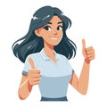 Woman giving thumbs up vector illustration, happy girl showing OK gesture, approval sign, positive emotion, work done sign design Royalty Free Stock Photo