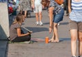 Woman Giving to Panhandler Royalty Free Stock Photo