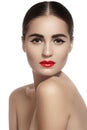 Woman with glamour red lips make-up, clean skin Royalty Free Stock Photo