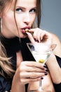 woman with glass of martini Royalty Free Stock Photo